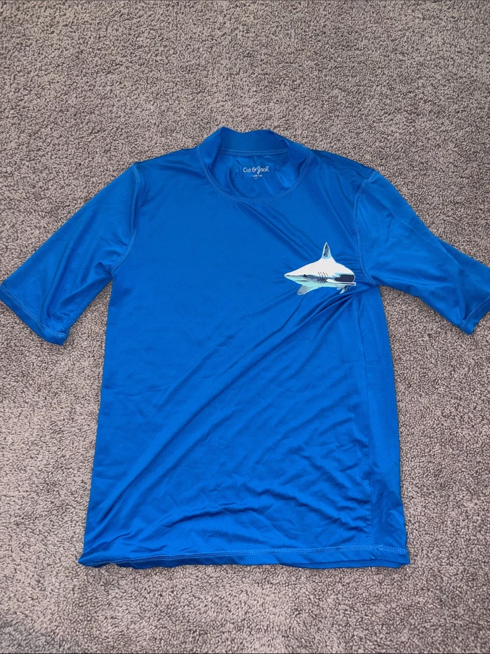 Cat & Jack Blue Short Sleeve Shark Graphic Boy’s Rash Guard